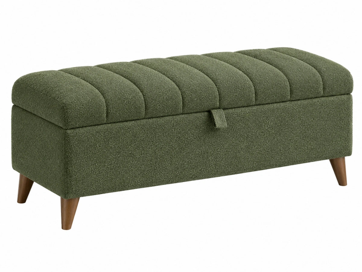 Sitzbank mit Stauraum 120 x 45 x 50 cm Bouclé-Stoff Olivgrün gepolstert