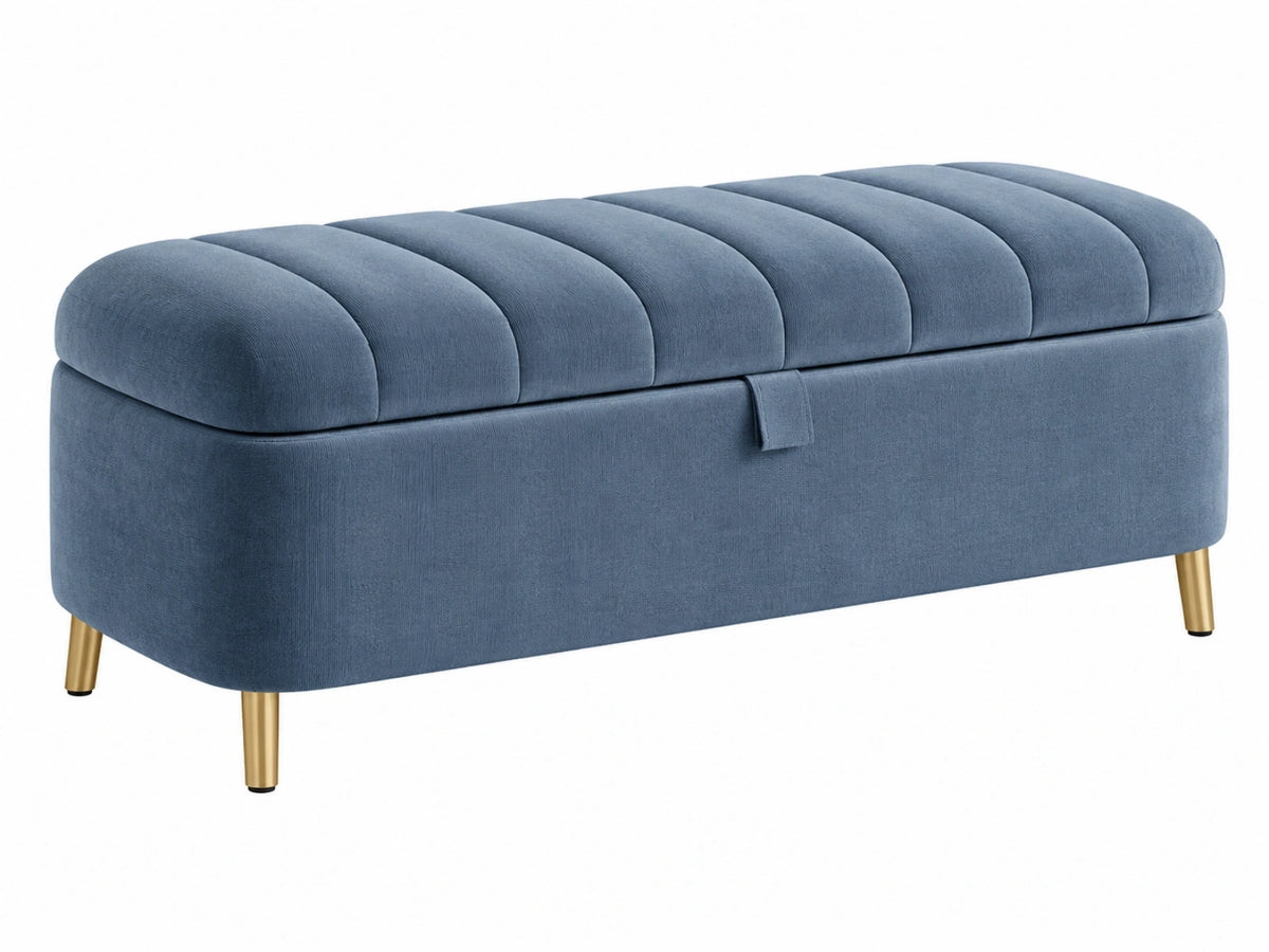 Sitzbank 100 x 40 x 45 cm aus Samt Blau mit Stauraum und Metallfüßen
