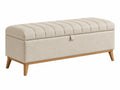 Sitzbank 120 x 45 x 50 cm Beige Stoff mit Stauraum und Holzbeinen