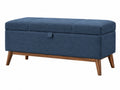 Sitzbank mit Stauraum 120 x 45 x 45 cm Textil Blau Holzfüße Retro Stil