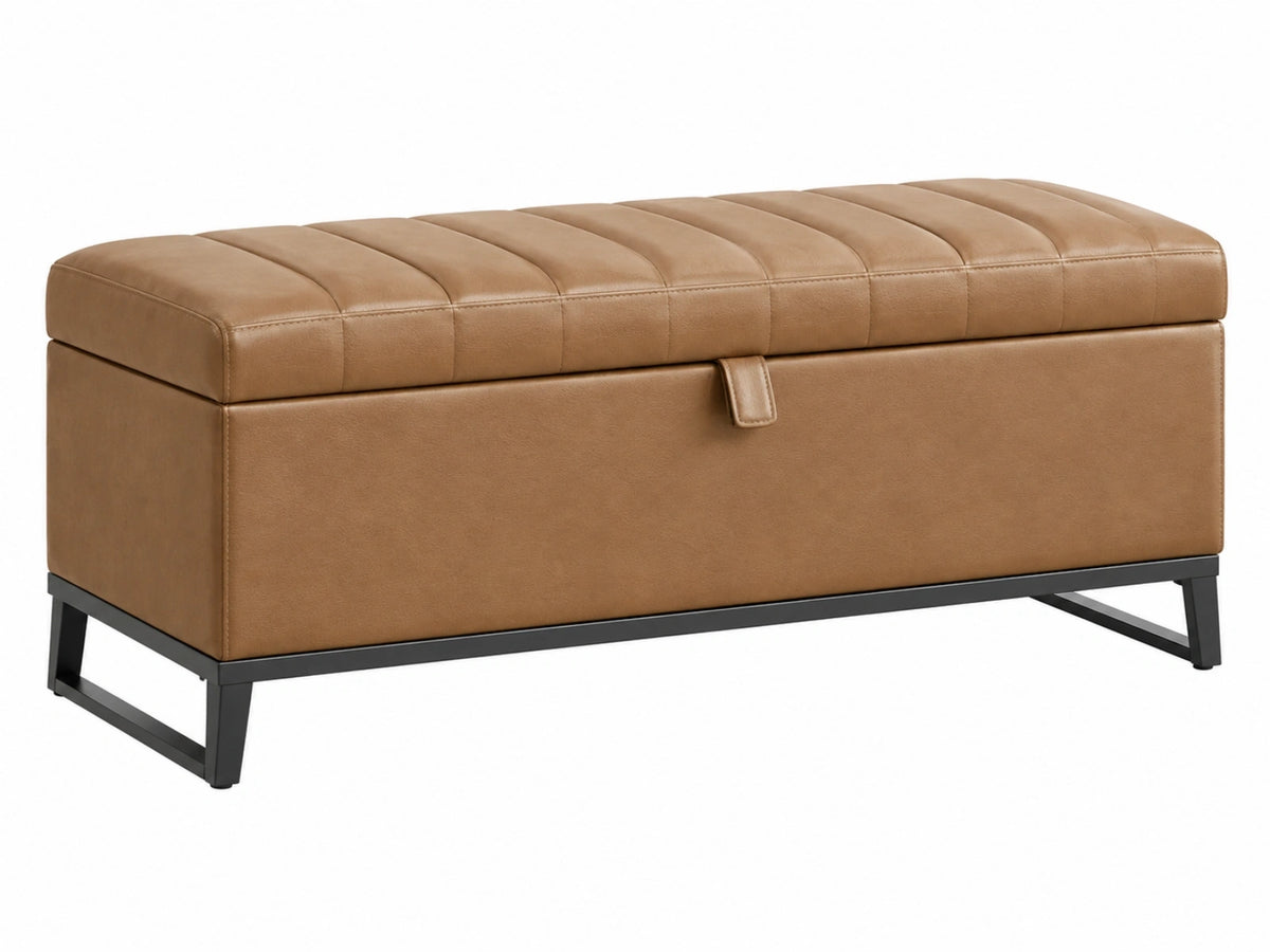 Sitzbank mit Stauraum 120 x 45 x 47 cm Kunstleder Cognac Steppung