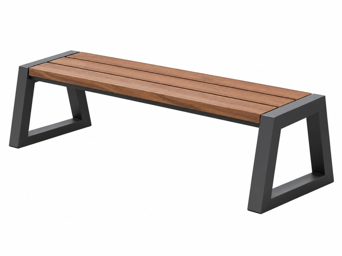 Gartenbank 180 x 40 x 45 cm Holz und Metall Braun Schwarz im modernen Stil