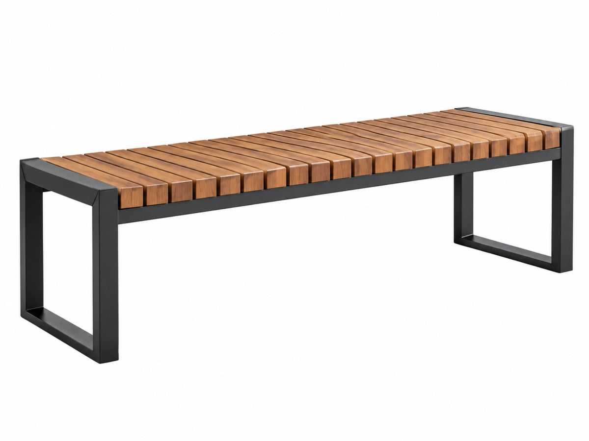 Gartenbank 180 x 40 x 45 cm Holz Metall Braun Schwarz Lamellen Sitzbank
