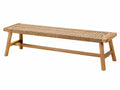 Sitzbank 160 x 40 x 45 cm Holz Naturfaser natur geflochtene Bank im Landhausstil