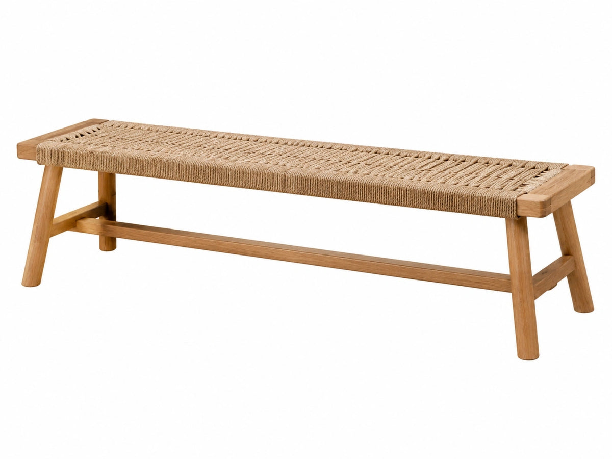 Sitzbank 160 x 40 x 45 cm Holz Naturfaser natur geflochtene Bank im Landhausstil