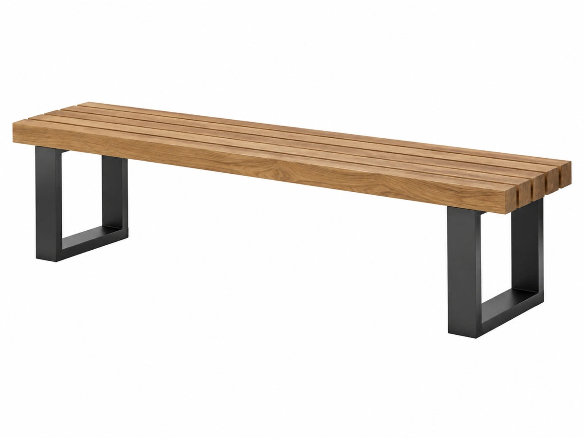 Sitzbank 180 x 35 x 45 cm Holz Natur Schwarz Metallgestell Lattensitzfläche Industriestil