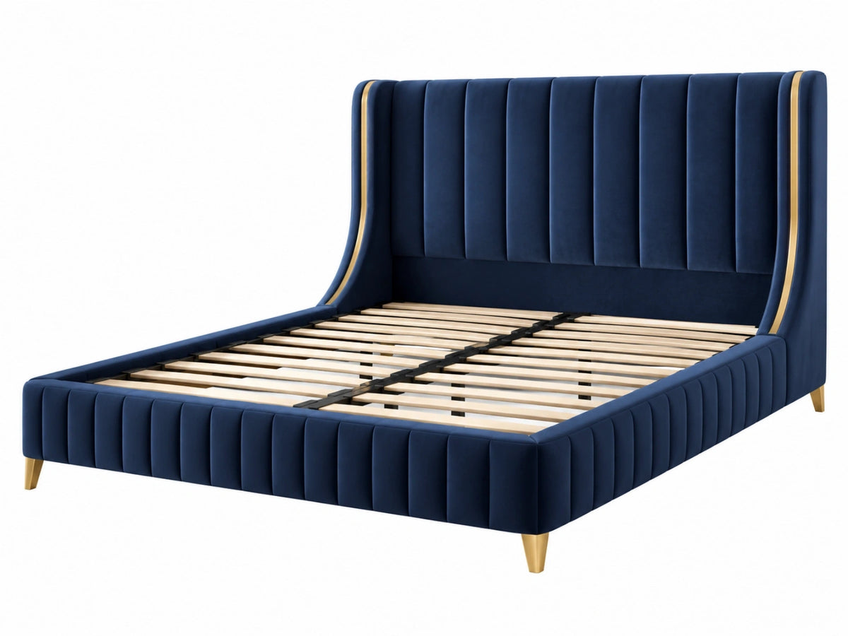Polsterbett 180 x 200 cm Samt Dunkelblau Gold mit Lattenrost Glamour-Stil