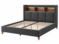 Polsterbett 180 x 200 cm Anthrazit Holz Stoffbett mit Kopfteilregal