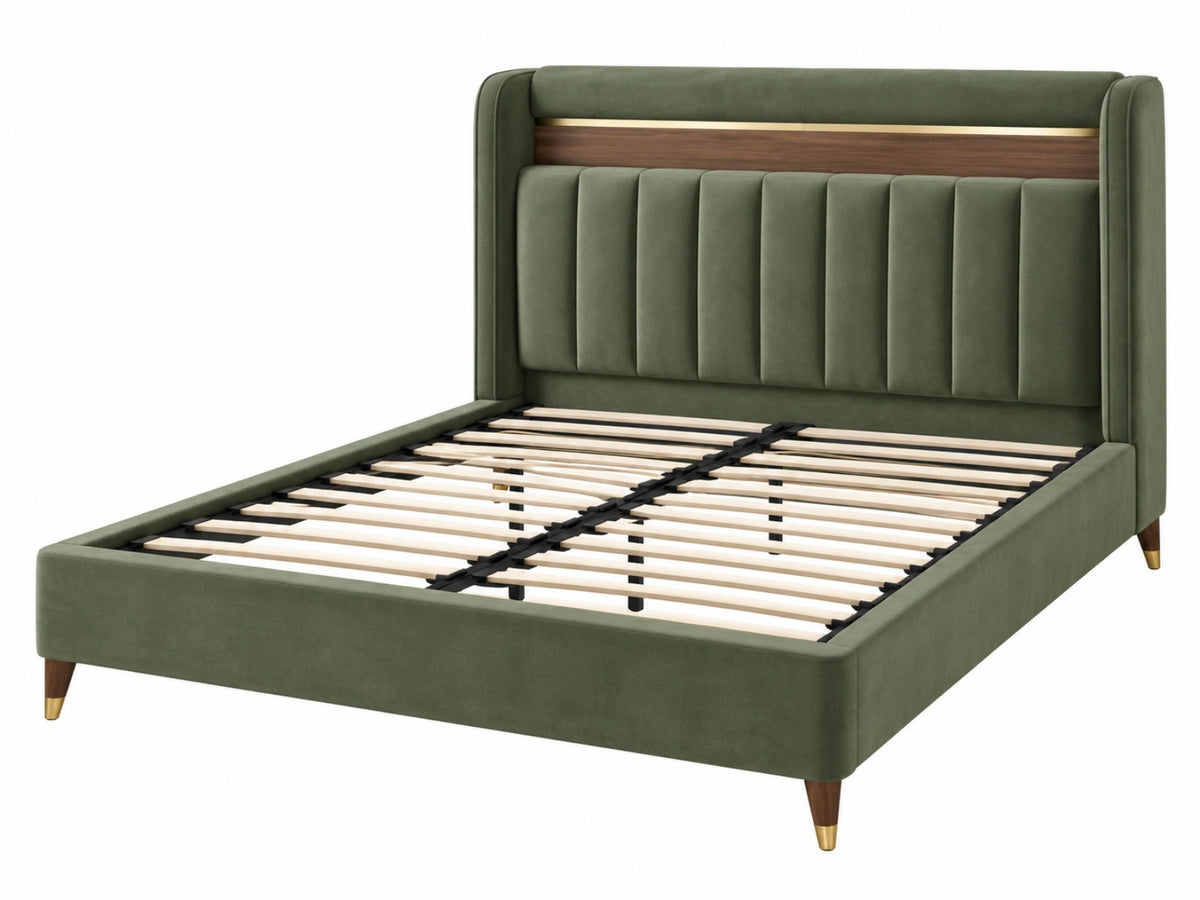Polsterbett 180 x 200 cm olivgrüner Samtstoff mit Lattenrost gepolstertes Doppelbett