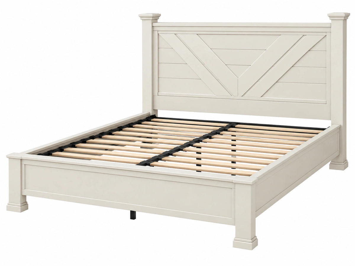 Doppelbett 180 x 200 cm Holzwerkstoff Cremeweiß Landhausstil mit Lattenrost