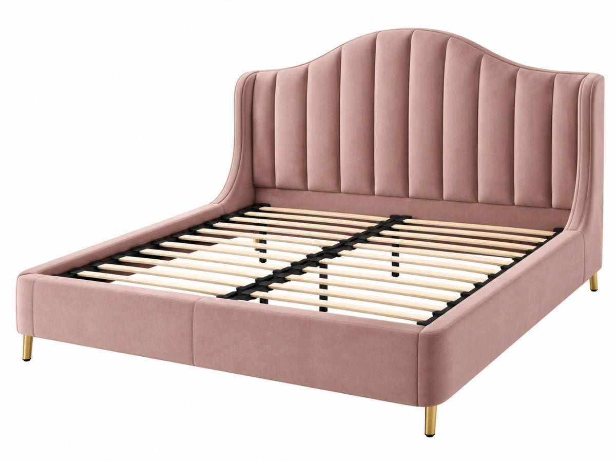 Polsterbett 160 x 200 cm Samt Altrosa mit Lattenrost und gepolstertem Kopfteil