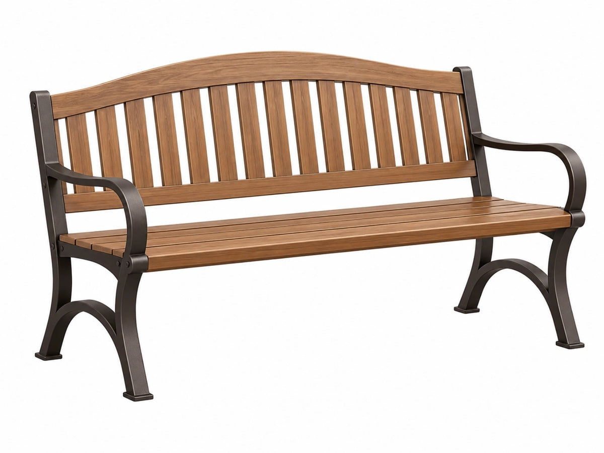 Gartenbank 127 x 63 x 84 cm Holzoptik Metall Braun-Schwarz mit Armlehnen