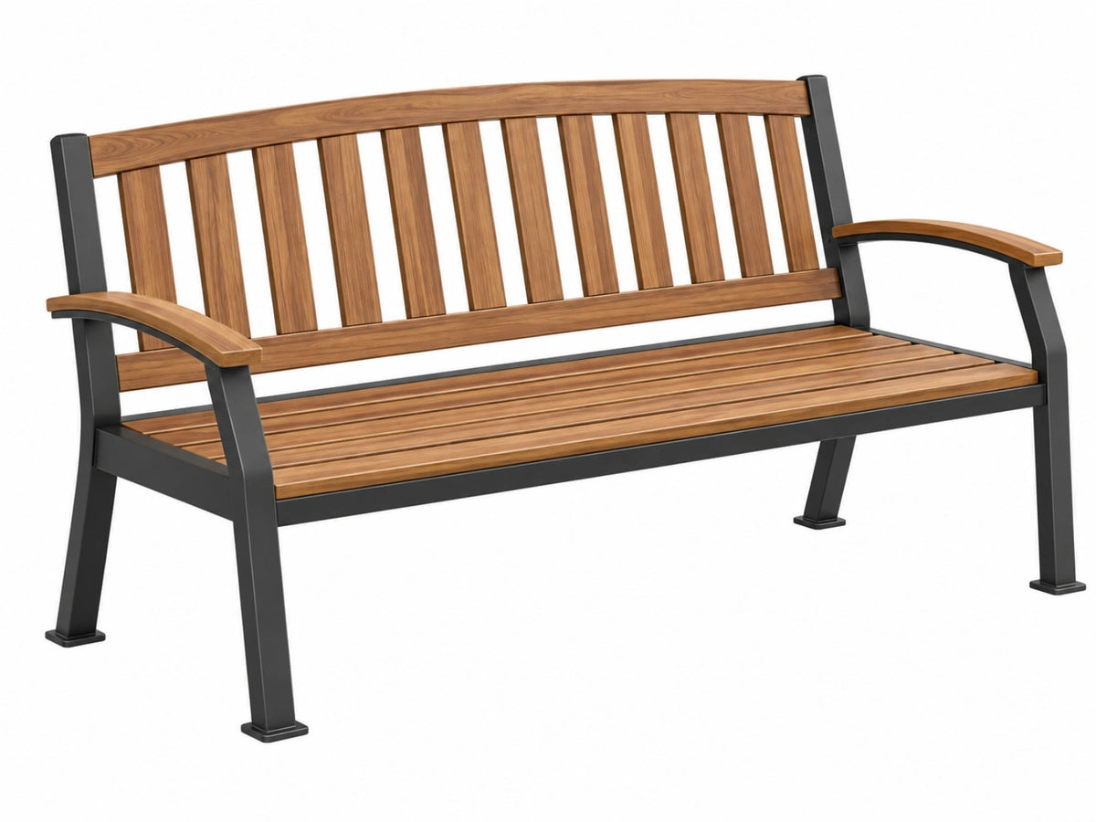 Gartenbank 150 x 65 x 90 cm Holz Metall Braun Schwarz mit Armlehnen