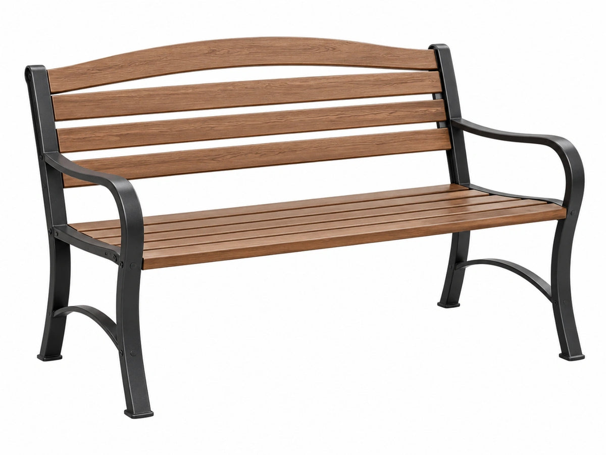 Gartenbank 122 x 62 x 83 cm Holzoptik Braun Schwarz Metallgestell mit Armlehnen